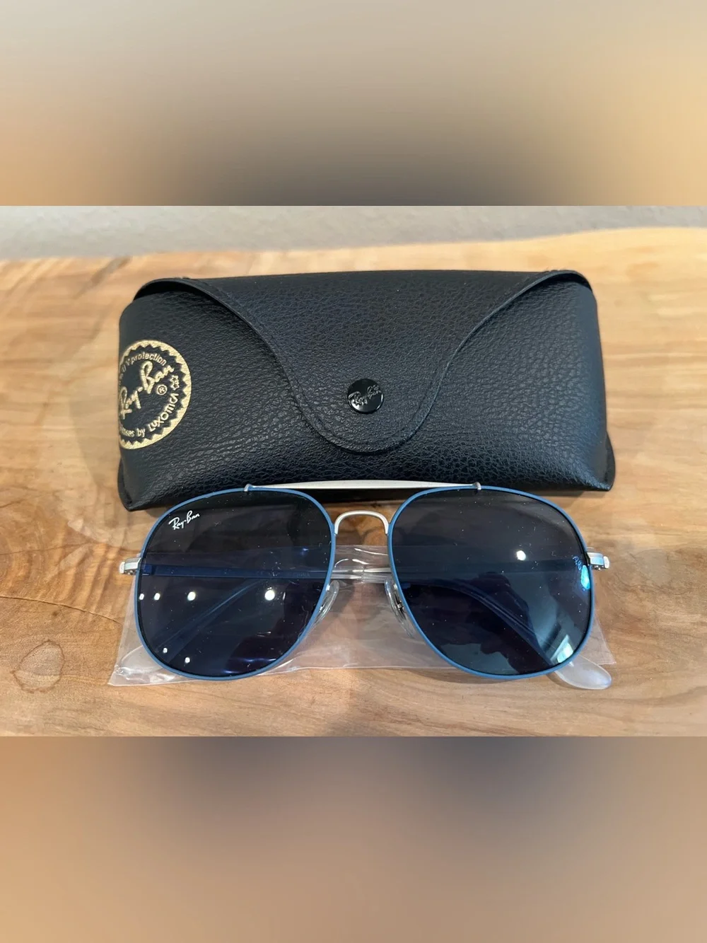 Ray-Ban Aviator Sunglasses Blue Lenses Silver Frame